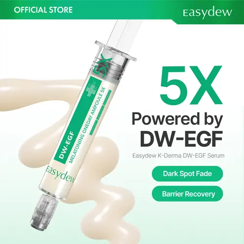 Easydew DW-EGF Melatoning Ampoule 5X - Official Product 99% Pure EGF Peptide Serum with Niacinamide & Glutathione for Uneven Skin for Uneven Skin - Dark Spot Remover - Fast Absorbing Day & Night Korean Skin Care (Pump 0.27 fl oz, EGF 5X) Olive Young