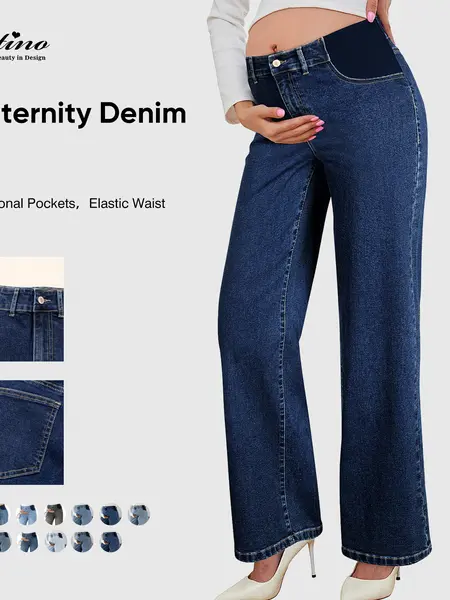 Eytino Maternity Jeans for Women High Waist Straight Leg Pregnancy Denim Pants with Pockets