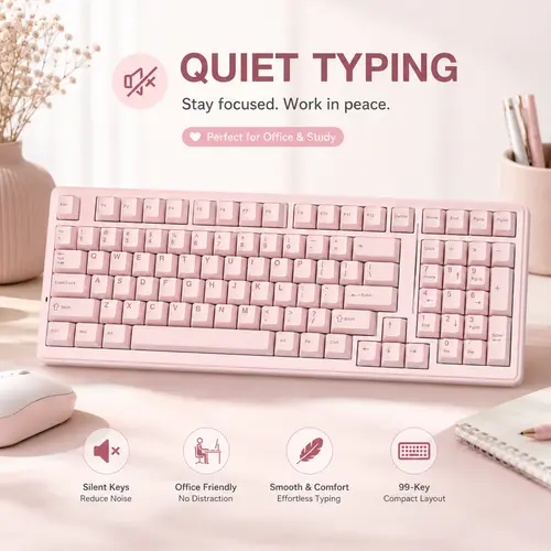 [Silent] AULA F99 Wireless Mechanical Silent Keyboard with Numpad Tri-Mode BT5.0/2.4GHz/USB-C Gasket Hot Swappable RGB Backlit Pre-Lubed Linear Switch Creamy Gaming Keyboard Light Pink,summerwins