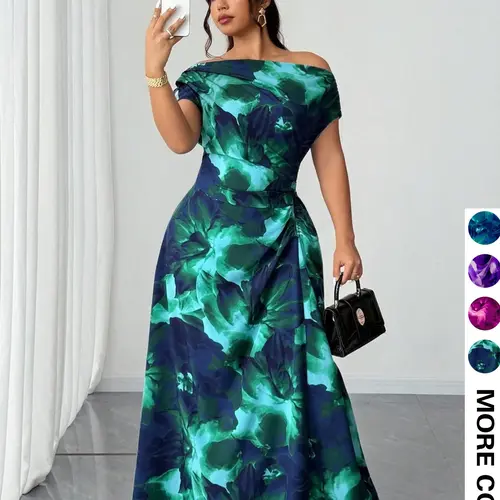 Elegant Chic One-Shoulder Sleeveless Floral Maxi Dress, Satin Fabric Long Gown, Perfect for Evening Events & Parties, Elegant Evening Wear, Women's Fashionable Clothing