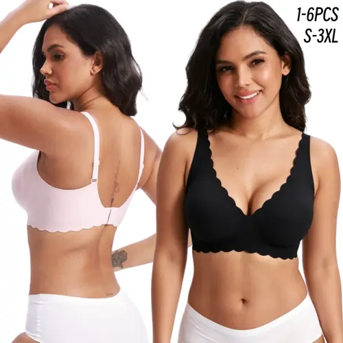 1/2/3/4/5/6PCS Deep V Everyday Bras Jelly Scalloped Comfortable Wireless Bras Wireless Bra  Full Coverage Womens Push Up Bralettes Seamless Tshirts Bras S 3XL