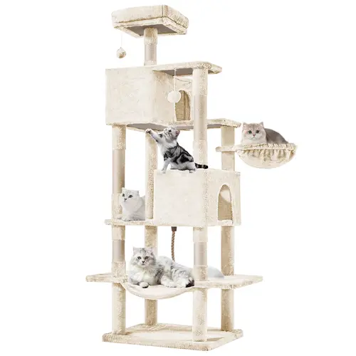【Halloween Deal】Sweetcrispy Cat Tree Tower for Indoor Cats, 66in Tall Multi-Level Pet Furniture, Stable Kitty Play House with Sisal Scratching Post, Large Condo, Climbing Ladder, Plush Toy for Kitten cat treehouse