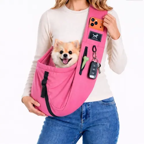 PAWPUBBY Tech-Fabric Pet Sling Carrier for 5-20lbs Small Dogs & Cats, Breathable Mesh, Adjustable Depth, Water/Stain/Scratch-Proof, Weightless Hands-Free Travel Shoulder Bag with Safety Leash, Zipper, Buckle & Hidden Storage, Water Resistant, Solid, Snug