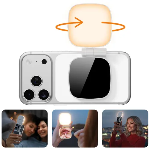 【BackToSchool】Weilisi Magnetic LED Selfie Light for iPhone MagSafe, Rechargeable Adjustable Smartphone/Cellphone Light with Mirror, 5 Modes, CRI97+, Metal Ring Included for Selfies, Makeup, Vlogging, Mobile