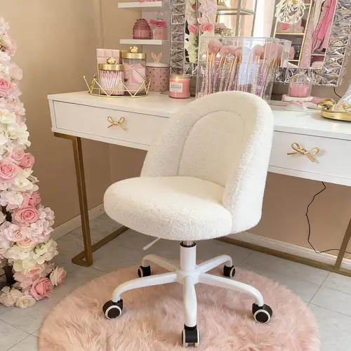Raybee Swivel Vanity Chair with Wheels, Cute Desk Chair with Backrest, Armless Office Chair Height Adjustable, Soft Lumbar Support for Small Space, Bedroom, Study, Makeup for Girls #TikTokShopBackToSchool