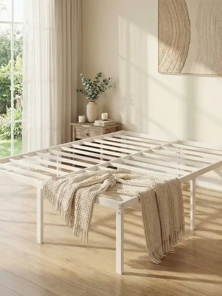 HOOMIC 12/14/18 Inch High Twin/Full/Queen/King Bed Frame, Metal Platform with Storage Space , No Box Spring Required, Easy Assembly, White/Black#TikTokShopDealsforYouDays#DealsforYouDays#Summervibes#Summergarden