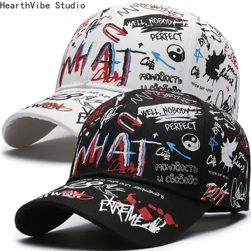 2-Piece Graffiti Print Sun Shading Baseball Cap Set, Men's Hats for Outdoor Sport, All-Year-Round Leisure Travel