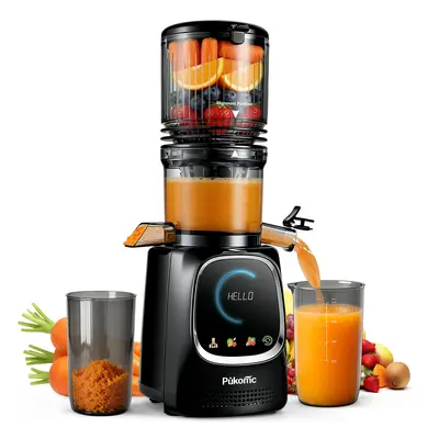 【Spotlight Day】Pukomc 5.3 in Wide Chute Whole Vertical Masticating Slow Juicer - Household Appliances Juicer, Intelligent Automatic Juice, Reversible Function, Removable & Washable Parts, for Soft & Hard Fruits, Healthy Eating Kitchen Appliance, sohochic
