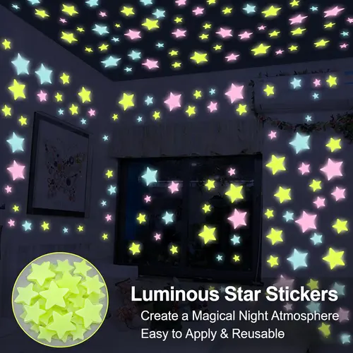 2Pcs Multicolor Glow in The Dark Luminous Stars Fluorescent Noctilucent Plastic Wall Stickers Murals Decals for Home Art Decor Bedroom Room Decorations,Decorative Goods Stickers,Wall Décor,sohochic