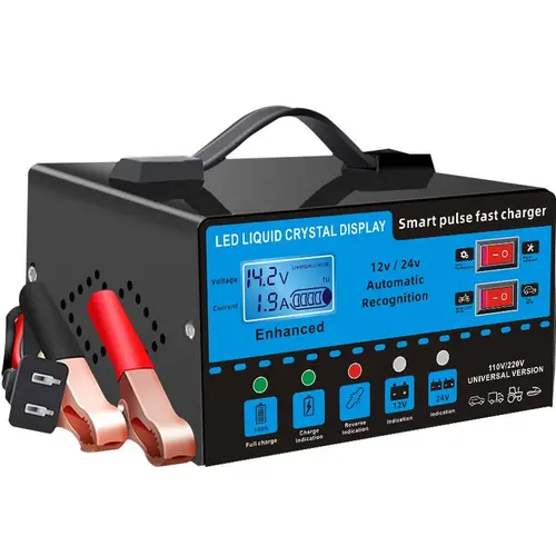【DealsForYouDays】12V and 24V smart universal battery charger with LCD display, smart maintenance, temperature compensation, overcharge and short-circuit protection, suitable for intelligent trickle charging and maintenance of car, SUV, truck, yacht