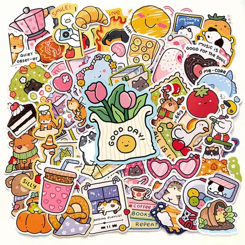 Coco Wyo Cute Things - Vinyl Sticker Pack (100pcs) - Aesthetic, DIY, Decorative Kawaii Planner Stickers for Office Stationery, Labeling & Crafts for Adults