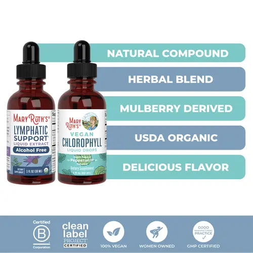 MaryRuth's Lymphatic Support + Liquid Chlorophyll Bundle - Liquid Chlorophyll Drops 2 oz - Organic Lymphatic Support Herbal Blend 1 oz