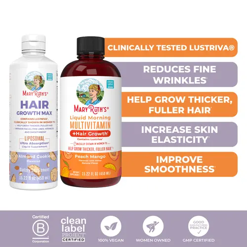MaryRuth's Liquid Multivitamin + Hair & Hair Growth Max Liposomal Bundle - Liquid Morning Multivitamin + Hair Growth 15.22 oz - Hair Growth Max Liposomal