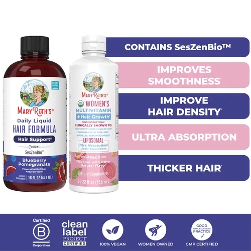 MaryRuth's Women's Multivitamin + Hair Growth Liposomal & Daily Liquid Hair Bundle - Women's Multivitamin + Hair Growth Liposomal 15.22 oz - Daily Liquid Hair Formula 16 oz