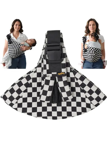 2026 LUJIFO New Checkerboard Baby Carrier, Breathable Cotton Linen Side Sling Carrier with Padded Leg Support, Lightweight Ergonomic Toddler Carrier for Everyday Travel