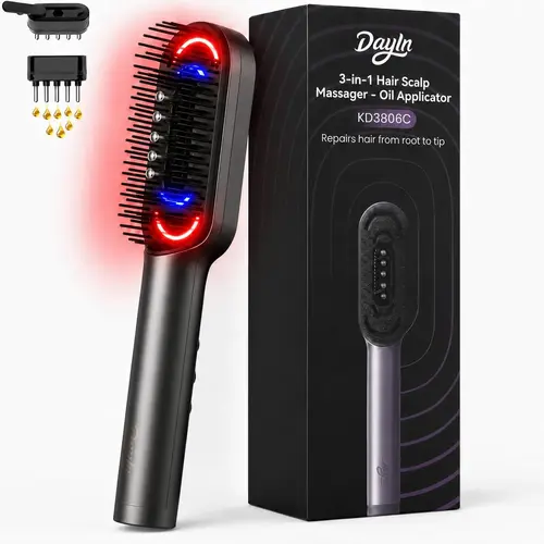 DayIn 3-IN-1 Cordless Electric Scalp Massager - Hair Oil Applicator, Waterproof Red Light Hair Brush, Deep Clean Comb for Home & Travel