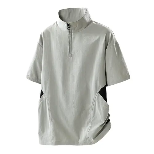 Men’s New Summer Polyester Mock Neck Half-Zip T-Shirt, Loose-Fitting Lightweight Short-Sleeve, Quick-Dry Breathable Casual Machine-Washable Outdoor Top for Golf, Training, Father’s Day Gift Athletic Activewear