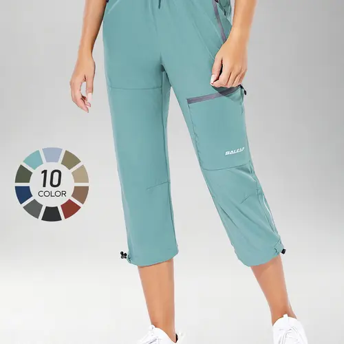 BALEAF Women's Hiking Cargo Capris High Waisted Lightweight Water Resistant Quick Dry Stretch Capris with Zipper Pockets UPF 50+ Sun Protection Tummy Control for Hiking Camping Travel Walking Outdoor Casual Everyday Wear