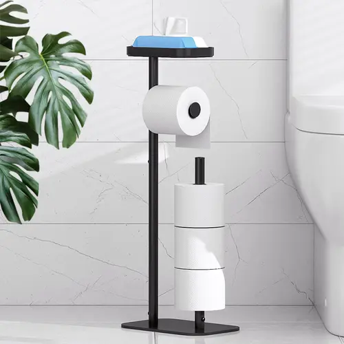 Metal Freestanding Toilet Paper Holder Stand - Minimalist Compact Single Unit, Space-Saving Restroom Organizer with Tidy Bathroom Look, Stable Base Keeps Roll Access Secure