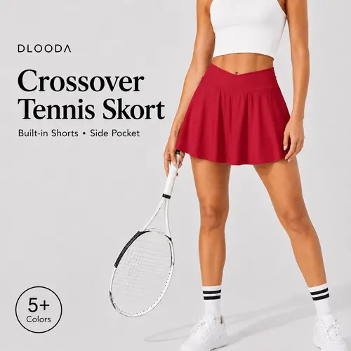 DLOODA Women's Crossover Skort with Built-in Shorts, High Waisted Flared Mini Skirt with Side Pocket for Tennis, Golf & Everyday Wear,back to school shopping,sohochic
