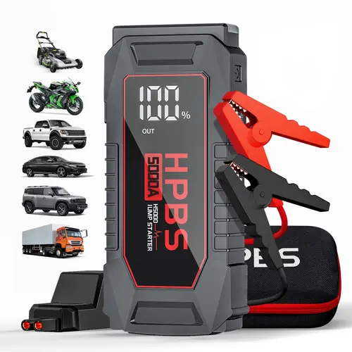 HPBS 5000A Peak Rechargeable Automotive Jump Starter for 12V Cars, SUVs, 12V Vehicles, 5000A Quick Starts, RST Boost Force Start, 3.0" LCD Display, Fast Charging, LED Emergency Roadside Tool, DC Output (12V/10A),toolupgrade