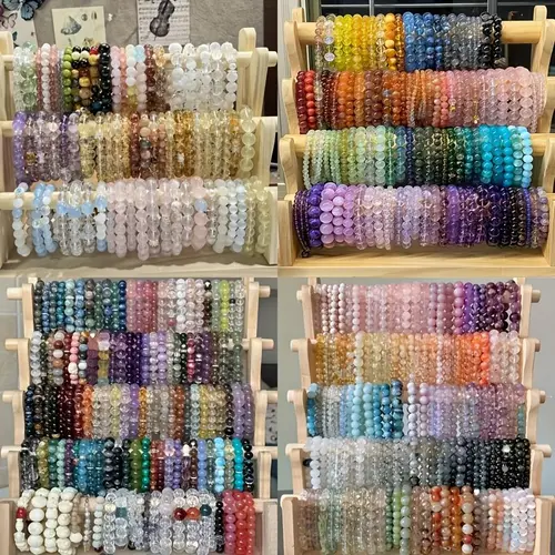 Women's 60pcs Bright Color Glass Spherical Bead Elastic Bracelet Set - Unisex Jewelry for Women, Bracelet Stacks, Bling Aesthetic Arm Candy, Ideal for Daily Wear & Parties, Bulk Valentine's Day Gifts, Glass Bead,sohochic