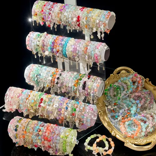 Women's Exquisite Trendy Fashionable Layered Bracelet Set - 15/35/75-Piece Colorful Glass Beads Bracelet Stacks, Boho Stackable Costume Jewelry Gift for Birthdays, Exquisite Trendy Bracelet