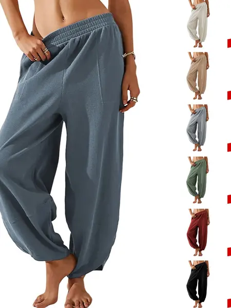 UANEO SummerVibes Women's Baggy Wideleg Pants Casual Elastic Waisted Palazzo Harem Pants with Pockets