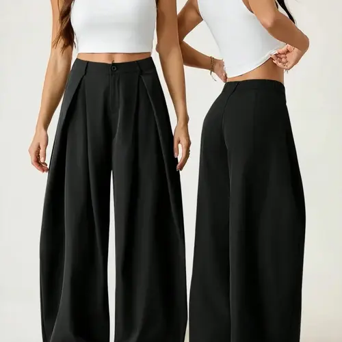 New Arrival Women's Retro Vintage Casual Street Style Wide Leg High Waist Baggy Loose Hem Oversize Long Pants Bottoms, Fashionable and Comfortable, Perfect for Daily Wear