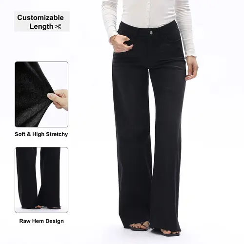 Freya ONESO Women's Black Wide Leg Jeans Mid Rise Raw Hem Soft Denim Sleek Black Denim Chic Streetwear Party Night Casual Weekend Outfit Comfort Stretch Easy Pull-On Styling Soft Denim Feel Breathable Everyday Wear #SummerVibes