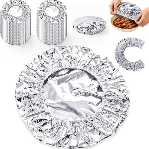 20pcs Disposable Aluminum Foil Food Covers - Heat-Hold Sleeves for Cookware Set, Warm Food Longer, Flexible Durable Heat-Resistant Insulation for Family Dinners, Easy Cleanup After Meals, Fresh-Keeping Household Kitchenware