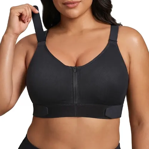 YIANNA Front Zip Sports Bra Wirefree Adjustable Straps Support Workout Bra for Women