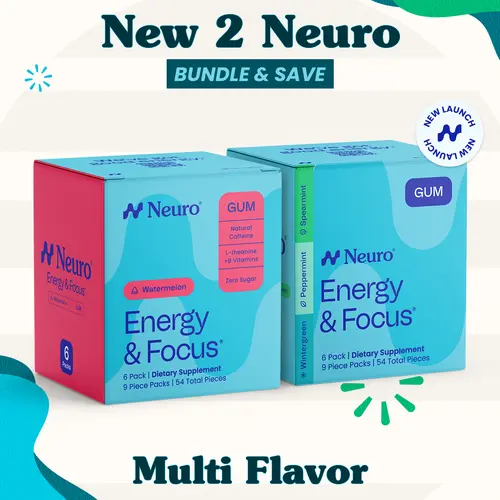 New 2 Neuro Bundle - Energy & Focus Caffeine Gum - Multi Flavor (108 Pieces)