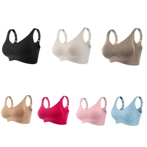 Women's Solid Plain Wireless Seamless Push-Up Bras - 3pcs Breathable Soft Style, Comfortable Lightweight Elegant Lingerie for Everyday All-Season Wear