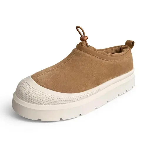 EVELLYHOOTD Men's Suede Slip On Boots, Warm Lined Winter Clogs with Adjustable Drawstring, Cozy Outdoor Mules Casual Comfort Shoes for Fall Snow Weather Indoor Outdoor