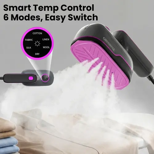 GREENYEE 2-in-1 Clothes Steamer & Iron - Steamer for Clothes with 6 Fabric Modes, Fast Heating, 6.5in Large Iron Plate, No-Leak Design, LED Display, 150ml Water Tank, Portable for Home & Travel,sohochic