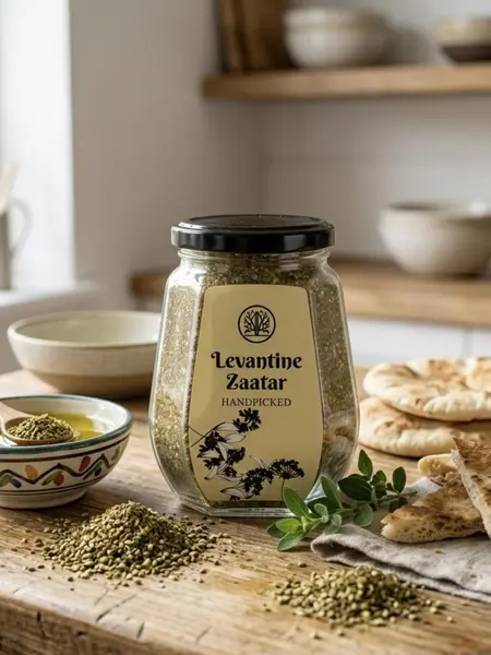 Levantine Wild Handpicked Zaatar Seasoning Blend (8.45 Oz) - Sugar-Free, Wild Thyme Aroma, Mediterranean Spice for Pita Bread, Labneh, Eggs, Glass Bottle Storage, Ambient Cupboard Staple for Mediterranean Meal Upgrade
