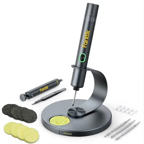 Fanttik T1 Max Sturdy Battery-Powered Cordless Soldering Iron - 7-Second Warm-Up Waiting Time, 11W, 2600mAh, Auto Sleep, 4 Rapid Tips, DC/AC Compatible, Aluminum Case, Multiple Heating Levels, Precision Tweezers, Solder Sucker, Charger Included Work Tool,