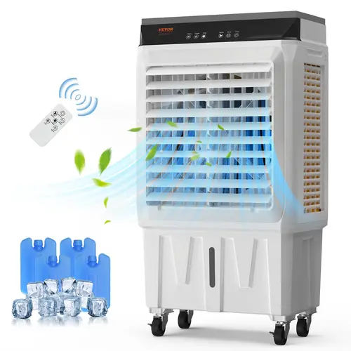 【toolupgrade】VEVOR Evaporative Air Cooler - Oscillating Swamp Cooler with 3 Adjustable Speeds, 12H Timer, 7Gal Capacity, Garden Hose Compatibility, Ice Pack Use for Hot Weather, Auto Swing, 750 Sq.ft Coverage, Portable for Indoor/Outdoor Use