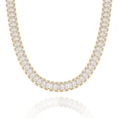 KissYan Diamond Tennis Necklace for Women, 14K/White Gold Plated Cubic Zirconia Baguette Tennis Chain Chunky Paperclip Link Cuban Choker Necklace Dainty Jewelry for Christmas Gifts  Gifts TikTokShopBackToSchool,sohochic