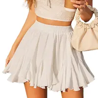 Avidlove Women's Pleated Skater Skirt Basic Casual High Waisted Ruffles Flared Mini Thin Lingerie Skirts 100% Polyester Christmas Skirt Elastic Ruffle Tennis Skirt White Skirt