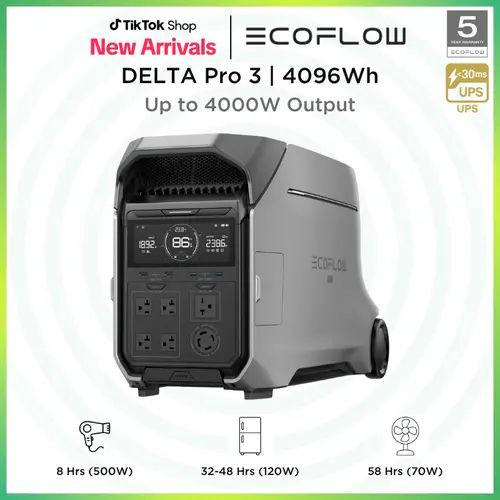 EF EcoFlow DELTA Pro 3 Portable Power Station, 4000Wh LFP Battery, Expandable to 48kWh, 120/240V 4000W AC Output, Solar Generator for Home Use