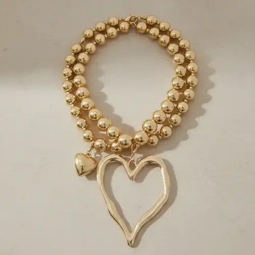 Boho Hollow Out Heart Charm Decor Adjustable Beaded Design Pendant Necklaces, Boho Style Jewelry, Fashion Jewelry for Party, Daily Clothing Decor, Trendy Charms Necklace, Hearts Pendant Necklace, Decorative Beaded Necklaces