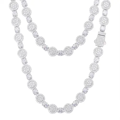 UCCIYO S925 Sterling Silver Moissanite Tennis Chain Necklace - Unisex Round Halo Fashion Pendant, Female Daily Accessories, Chain Necklaces & Pendant Jewelry【#N199】