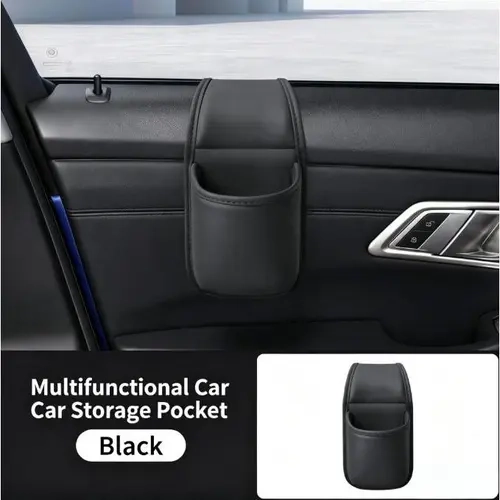 Leather Car Door Storage Pocket Double Layer Organizer with Scratch Proof Flannel Lining Residue Free Adhesive Keeps Keys and Phones Tidy Fits Most Sedans SUVs and Trucks for Daily Driving Interior Cleanup