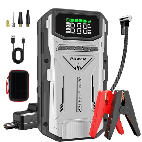 Geeneu 16800mAh Portable Vehicle Jump Starter with Air Compressor, LCD Display, 150 PSI (10.0L Engine) Capacity - Car Accessories, Car Tool Kit