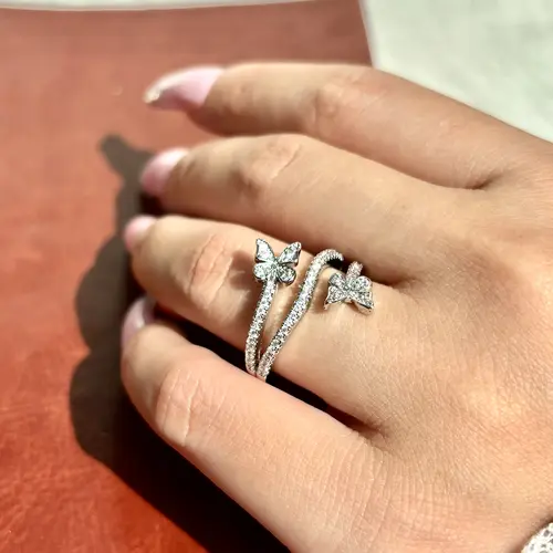 JJ CHIC Double Butterfly Wrap Ring, Micro Pave High-End Design Ring - Personal Statement Jewelry or Gift for Girlfriend or Wife Charming Cubic Zirconia