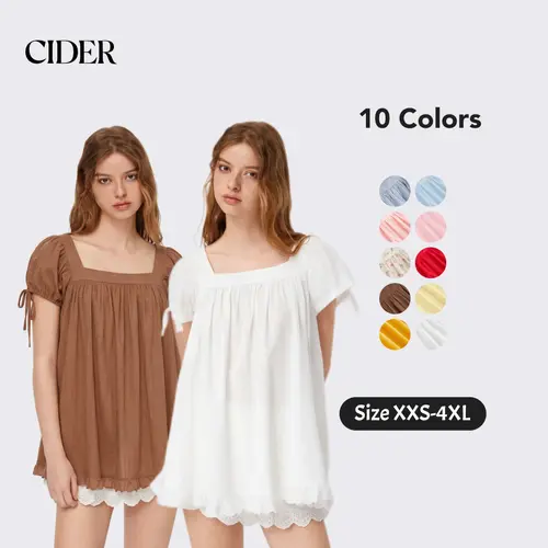 Cider Square Neck Solid Ruffle Knotted Short Sleeve Blouse - Casual Womenswear Summer Top with Puff Sleeves and Fitted Fit Shirts SohoChic