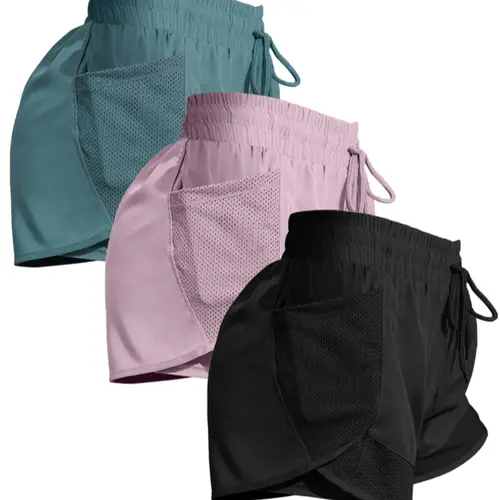 Women's Sporty High Waist, Loose-Fitting Quick-Dry Running Yoga Pants, Anti-See-Through, All Seasons, 1/2/3 Pairs Set, Sports Drawstring Shorts