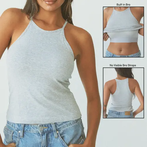 klassy High Neck Brami Women's Top - True to Size Fit with Support Band & Padding Set Included